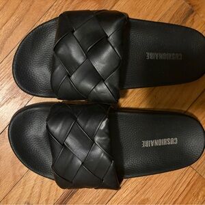 Cushionaire Women's Black Braided Slide Sandals